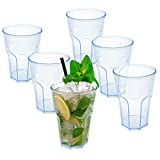 DoimoFlair Vaso Coctel Irrompible Graniti 35 cl.  Plástico Acrílico Duro Reutilizable Apilable Transparente con Reflejos Azules Set 6 Piezas